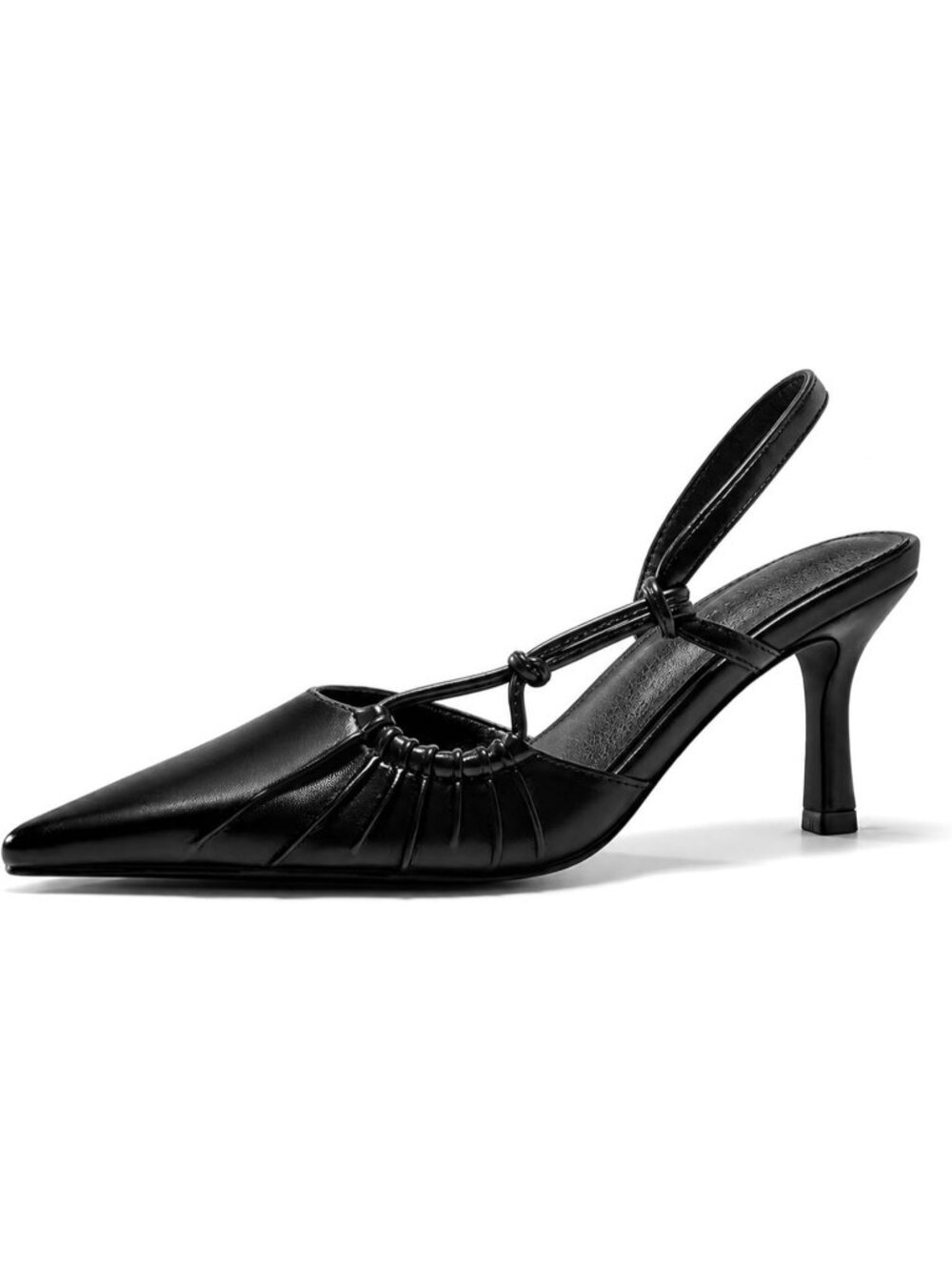 Women's Black Slingback Closed Pointed Toe Backless Kitten Pumps Wedding Heels